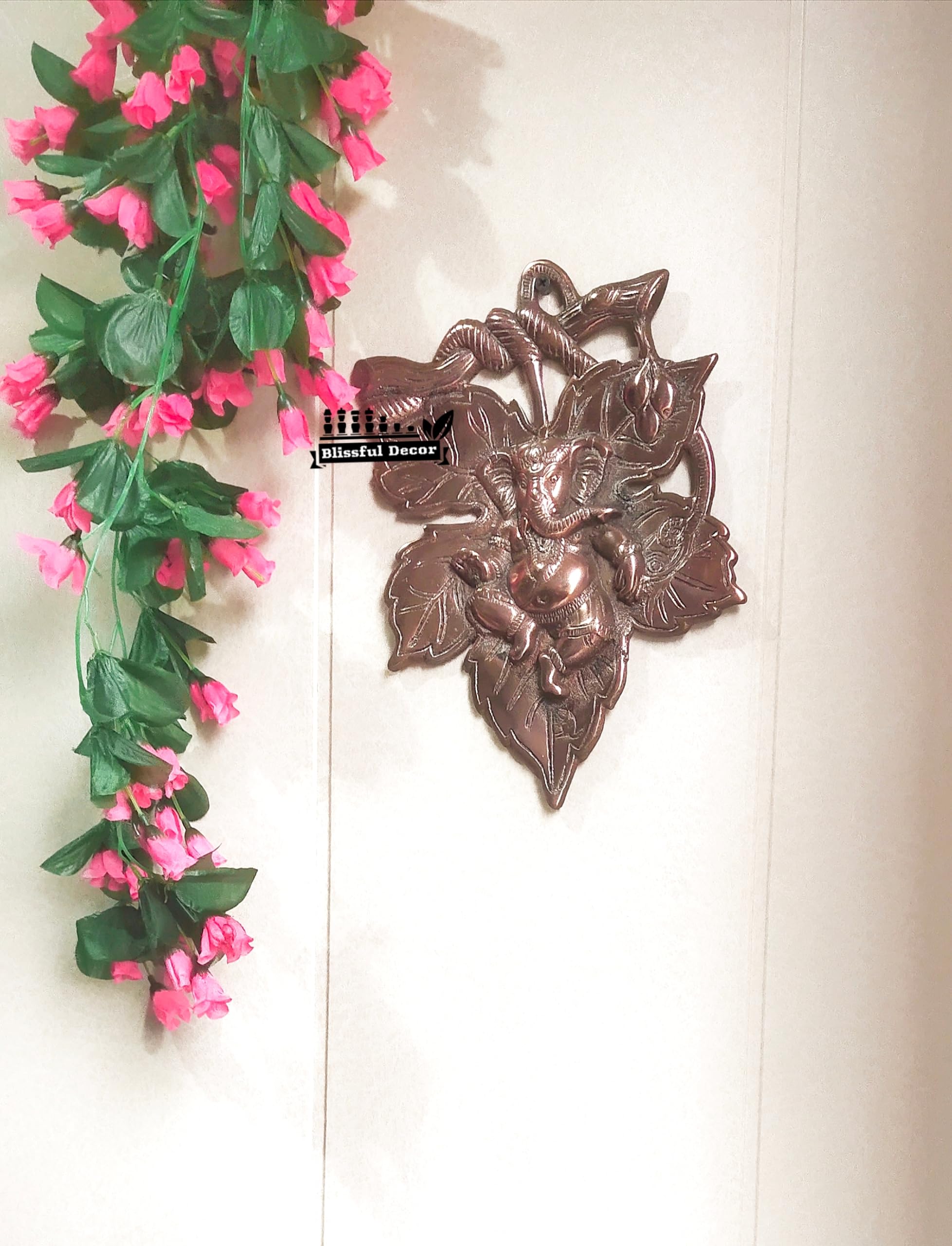 Blissful Decor Presents God Ganesha On Leaf Metal Wall Hanging Sculpture | Lord Ganesh Idol Home Decor Ganpati Lucky Feng Shui W